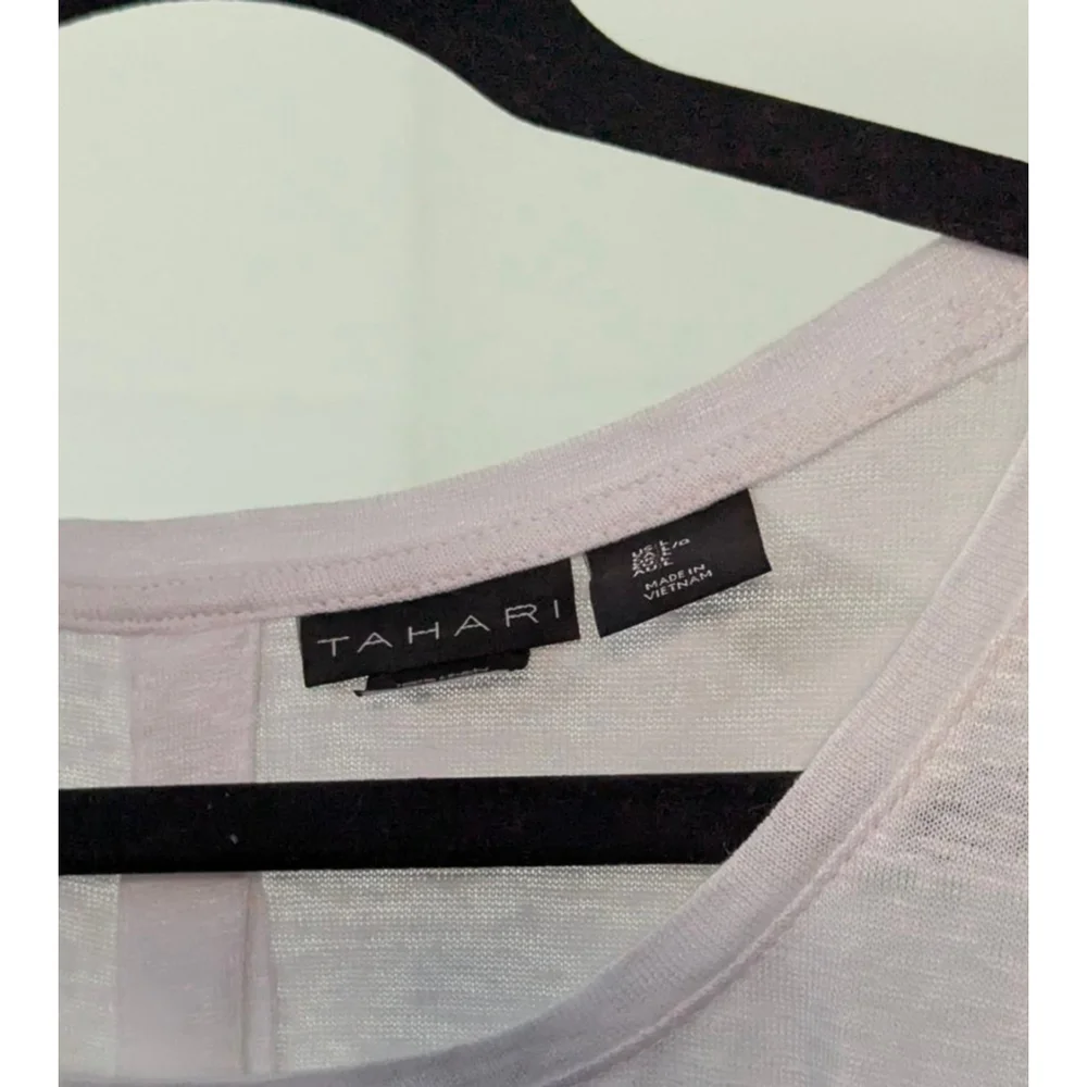 Tahari L Off White Lightweight Knit Blouse Cap Sleeve Button Back Top - Picture 3 of 3